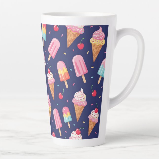 Ice cream, popsicles and cherries pattern latte mug (Right)