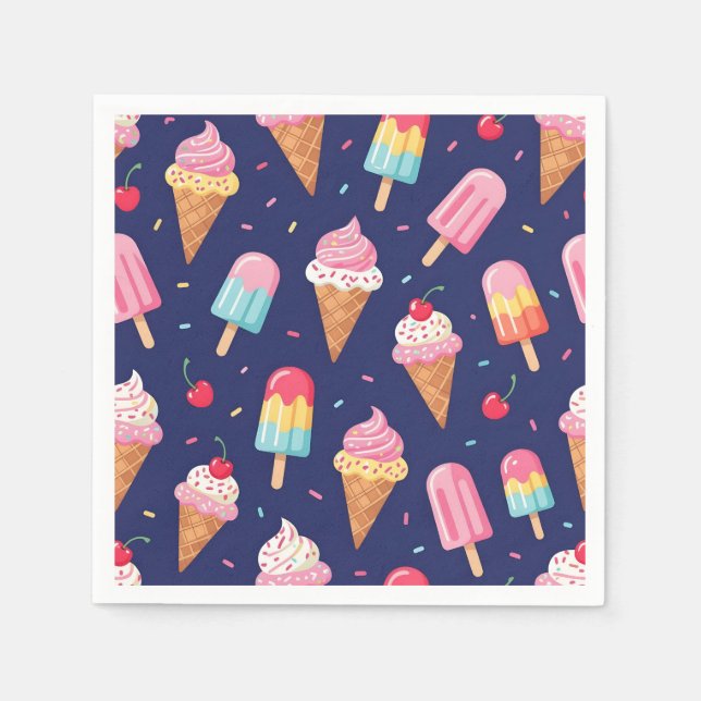 Ice cream, popsicles and cherries pattern napkin (Front)