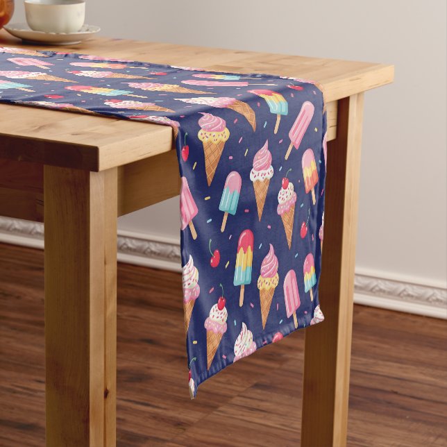 Ice cream, popsicles and cherries pattern short table runner (In Situ)