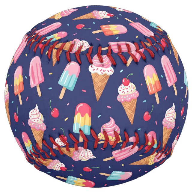 Ice cream, popsicles and cherries pattern softball (Front)