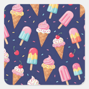 Ice cream, popsicles and cherries pattern square sticker