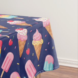 Ice cream, popsicles and cherries pattern tablecloth