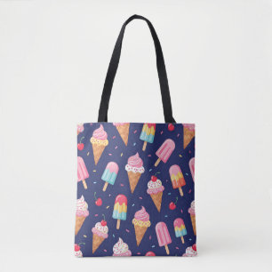 Ice cream, popsicles and cherries pattern tote bag