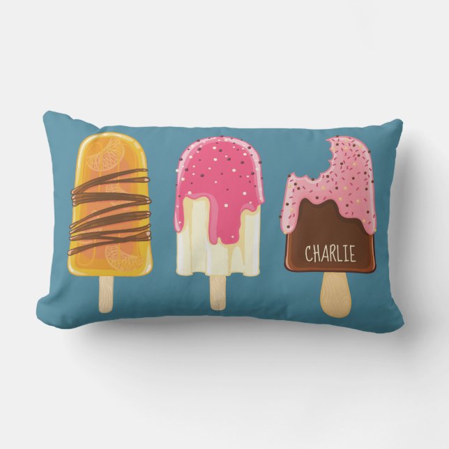 Ice Cream Popsicles custom name throw pillows (Front)