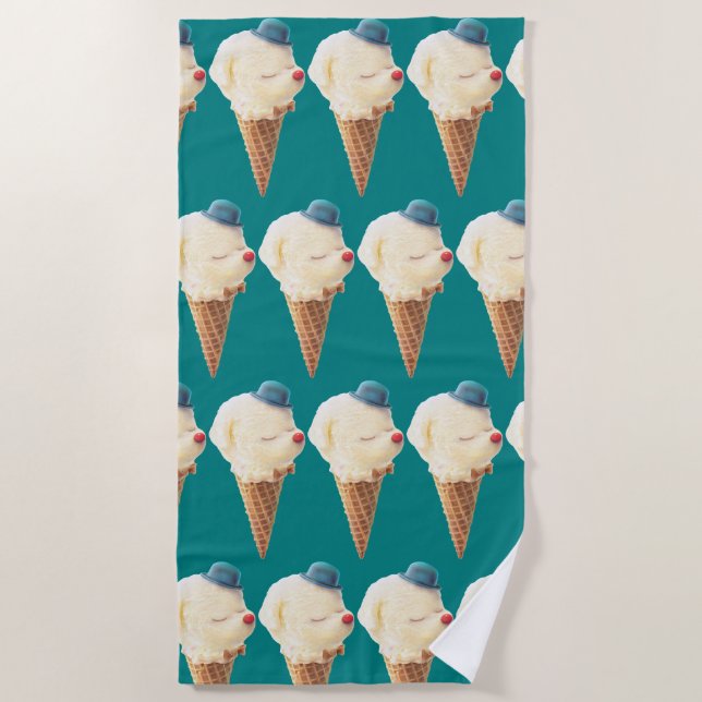 Ice Cream Puppy Pattern Beach Towel (Front)