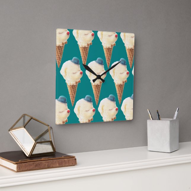 Ice Cream Puppy Pattern Square Wall Clock (Office)