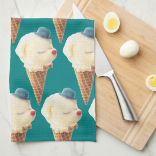 Ice Cream Puppy Pattern Tea Towel