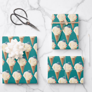 Ice Cream Puppy Pattern Wrapping Paper Sheet