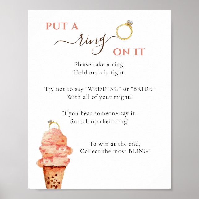 Ice cream Put a ring on it  Bridal Shower Game Poster (Front)