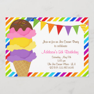 Ice Cream Rainbow Birthday Party Invitation