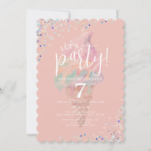 Ice cream Rainbow Let's Party Birthday Invitation