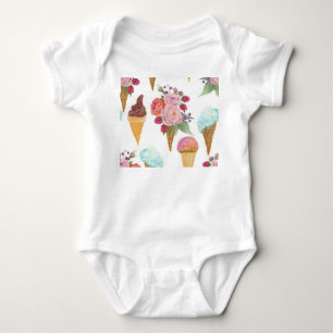 Ice-cream, raspberries: watercolor pattern. baby bodysuit
