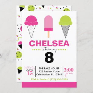 Ice Cream Retro Pop Pink and Green Birthday Invitation
