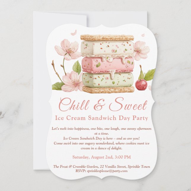 Ice Cream Sandwich Day Watercolor Invitation  (Front)