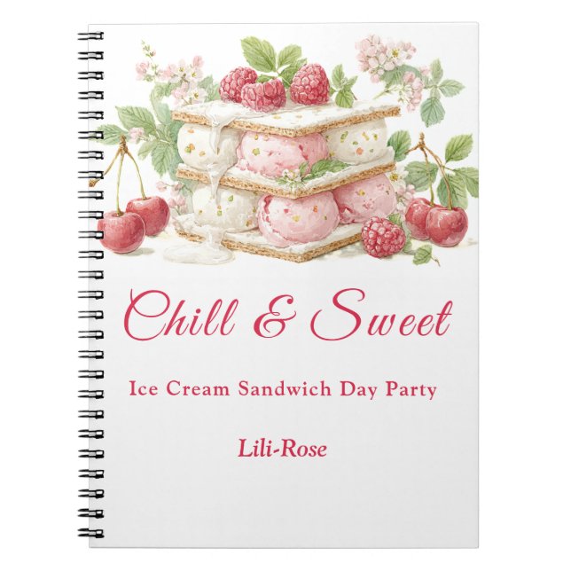 Ice Cream Sandwich Day Watercolor Invitation  Notebook (Front)