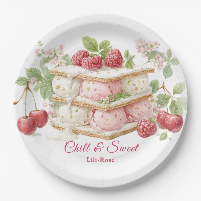 Ice Cream Sandwich Day Watercolor  Paper Plate (Front)