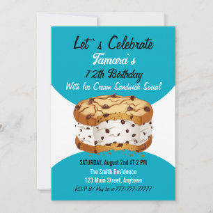 Ice Cream Sandwich Social Birthday Celebration Invitation