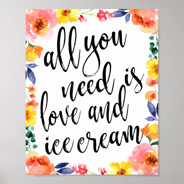 Ice Cream Sation 8x10 Floral Wedding Sign (Front)