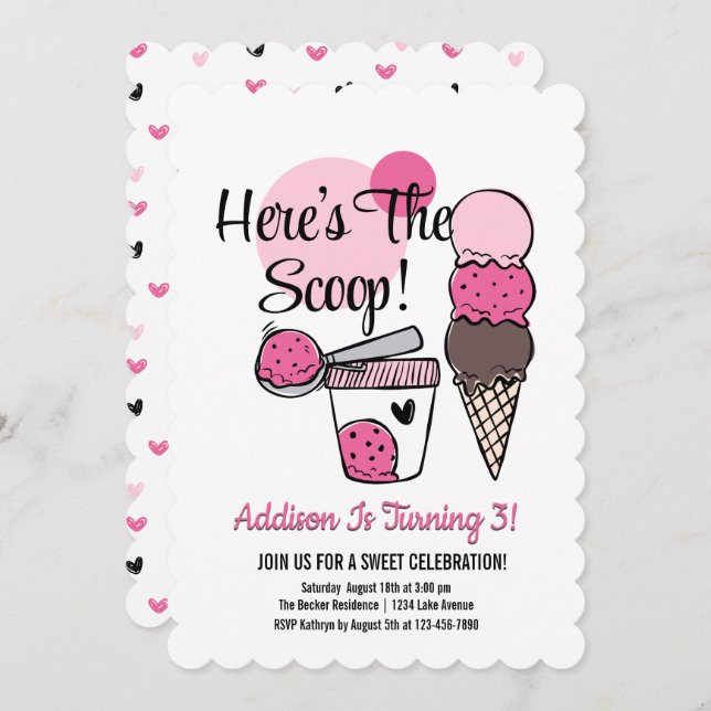 Ice Cream Scoop Birthday Party Invitation (Front/Back)