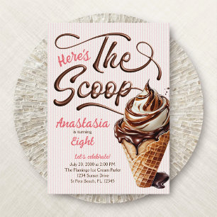 Ice Cream Scoop Girls Birthday Invitation