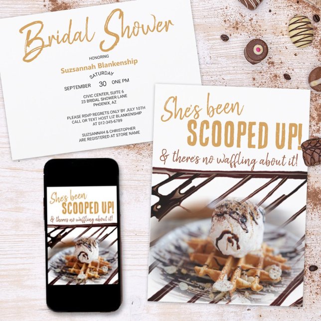 Ice Cream Scoop On Waffle Bridal Shower  Invitation (Grab attention with a fun bridal shower invitation cover of a scoop of ice cream on a waffle. )