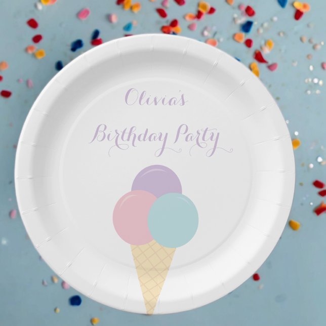 Ice Cream Scoop Pastel colourful birthday party Paper Plate (Creator Uploaded)