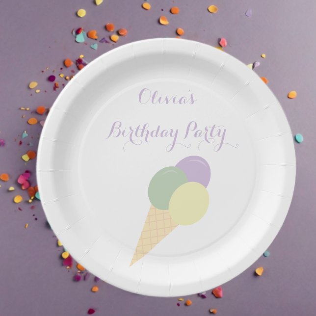 Ice Cream Scoop Pastel colourful birthday party Paper Plate (Creator Uploaded)