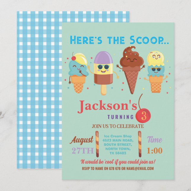 Ice Cream Scoop Shop Cool Boys Lolly Invitation (Front/Back)