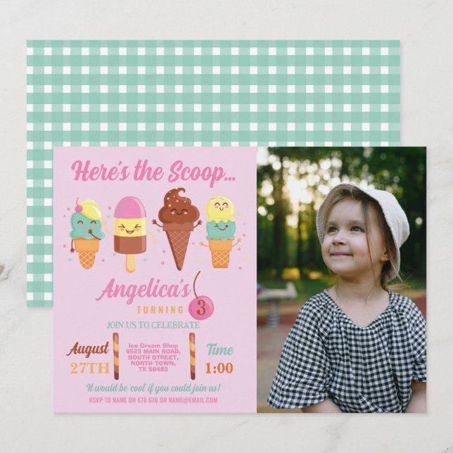 Ice Cream Scoop Shop Cute Girls Lolly Invitation (Front/Back)