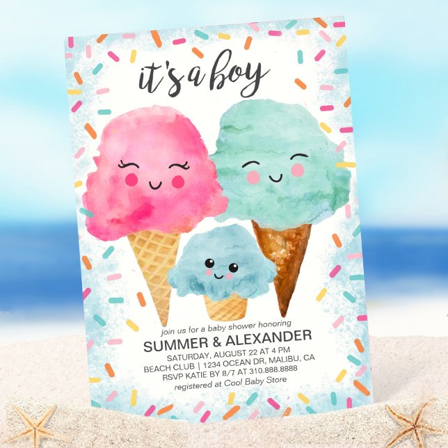 Ice Cream Scoop Sprinkle Summer Boy Baby Shower Invitation (Creator Uploaded)