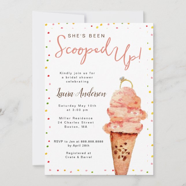 Ice cream Scooped Up Bridal Shower Invitation (Front)