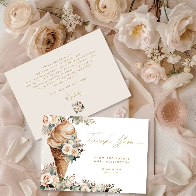 Ice Cream Scooped Up Floral Boho Bridal Shower Thank You Card (Creator Uploaded)