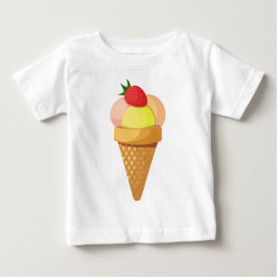 Ice cream scoops and strawberry in waffle cone baby T-Shirt