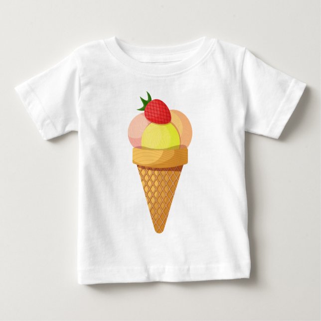 Ice cream scoops and strawberry in waffle cone baby T-Shirt (Front)
