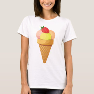 Ice cream scoops and strawberry in waffle cone T-S T-Shirt