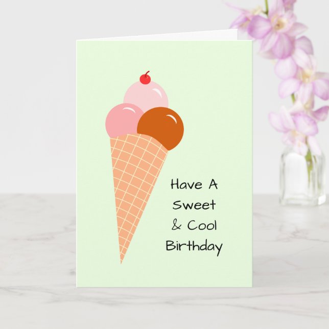 Ice Cream Scoops Cone Cherry Sweet Summer Birthday Card (Orchid)