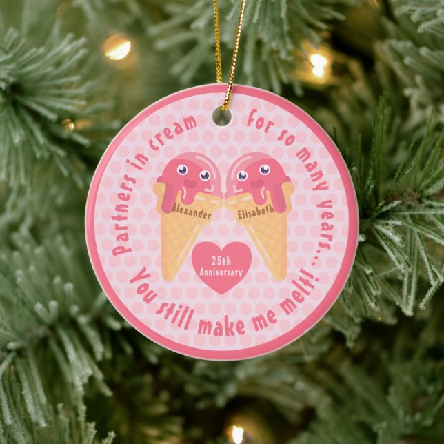 Ice Cream Scoops Cute Romantic Valentine's Day Ceramic Ornament (Tree)
