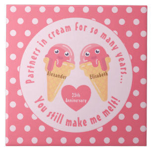 Ice Cream Scoops Cute Romantic Valentine's Day Ceramic Tile