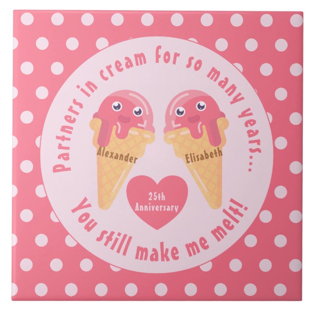 Ice Cream Scoops Cute Romantic Valentine's Day Ceramic Tile (Front)