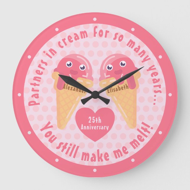 Ice Cream Scoops Cute Romantic Valentine's Day Large Clock (Front)