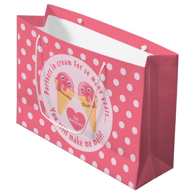 Ice Cream Scoops Cute Romantic Valentine's Day Large Gift Bag (Front Angled)