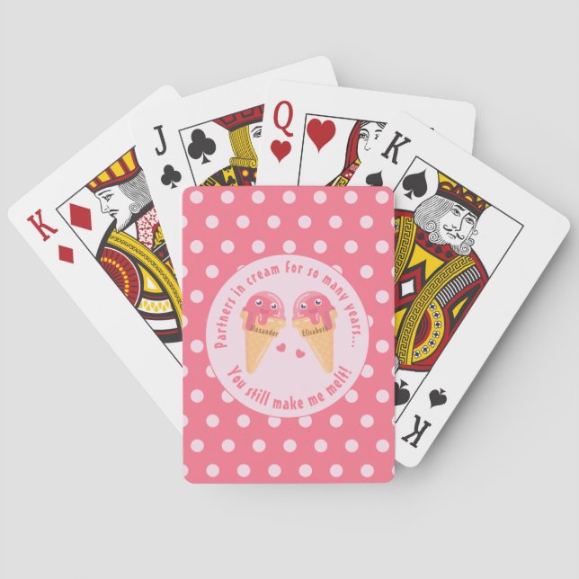 Ice Cream Scoops Cute Romantic Valentine's Day Playing Cards (Back)
