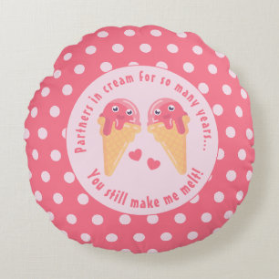 Ice Cream Scoops Cute Romantic Valentine's Day Round Cushion