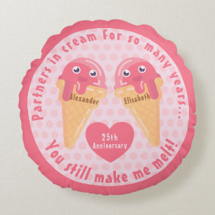 Ice Cream Scoops Cute Romantic Valentine's Day Round Cushion