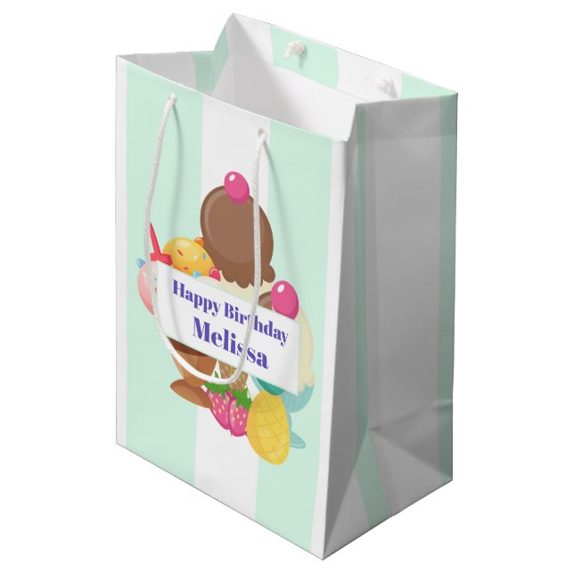Ice Cream Scoops with Sprinkles Birthday Medium Gift Bag (Front Angled)