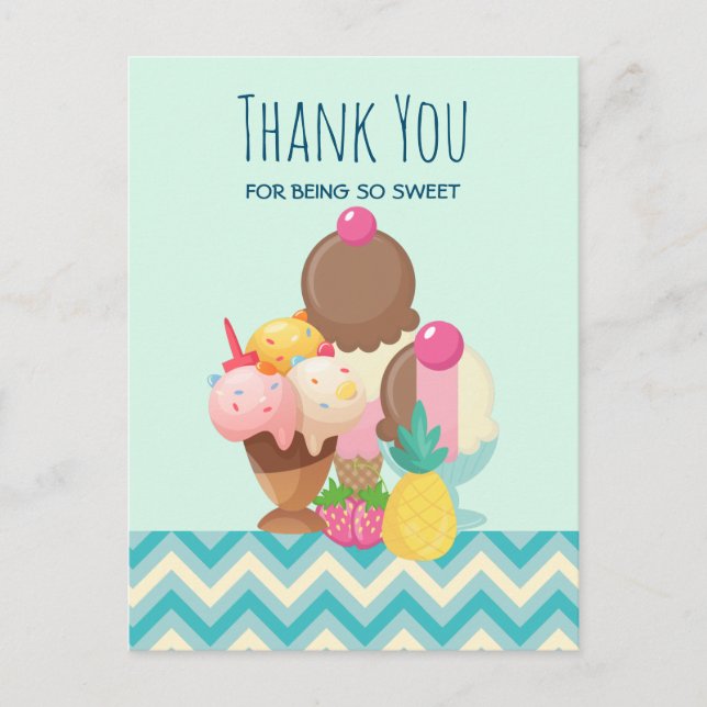 Ice Cream Scoops with Sprinkles Party Thank You Postcard (Front)