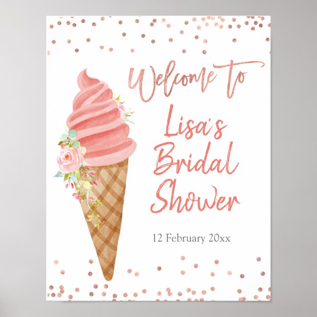 Ice Cream She's Been Scooped Bridal Shower Welcome Poster (Front)