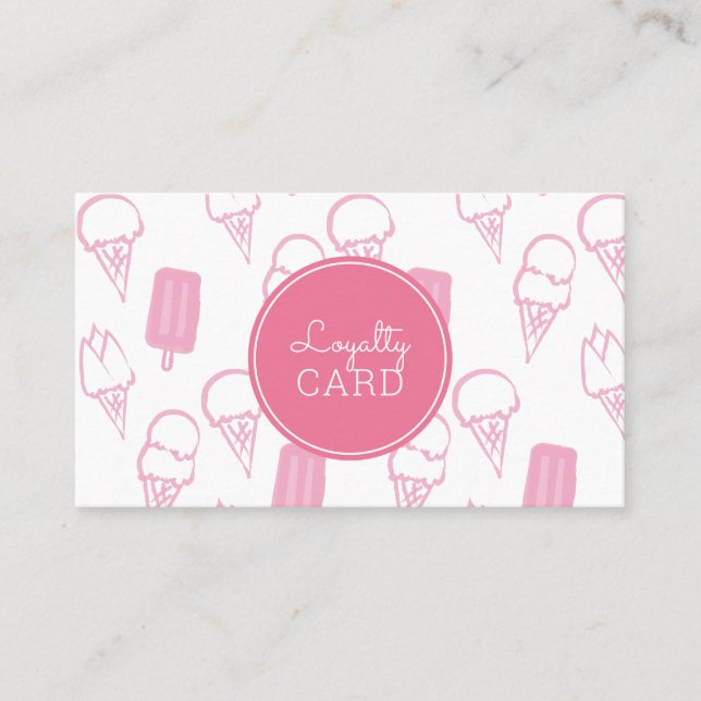 Ice Cream Shop Hand Painted Pink Loyalty Card (Front)