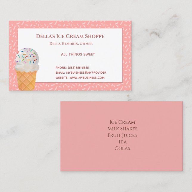 Ice Cream Shop Sprinkles Business Cards (Front/Back)