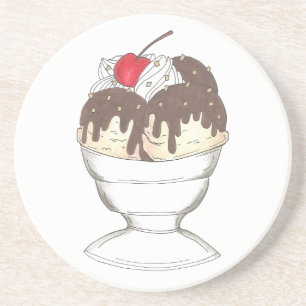 Ice Cream Shoppe Hot Fudge Sundae Dessert Cherry Coaster